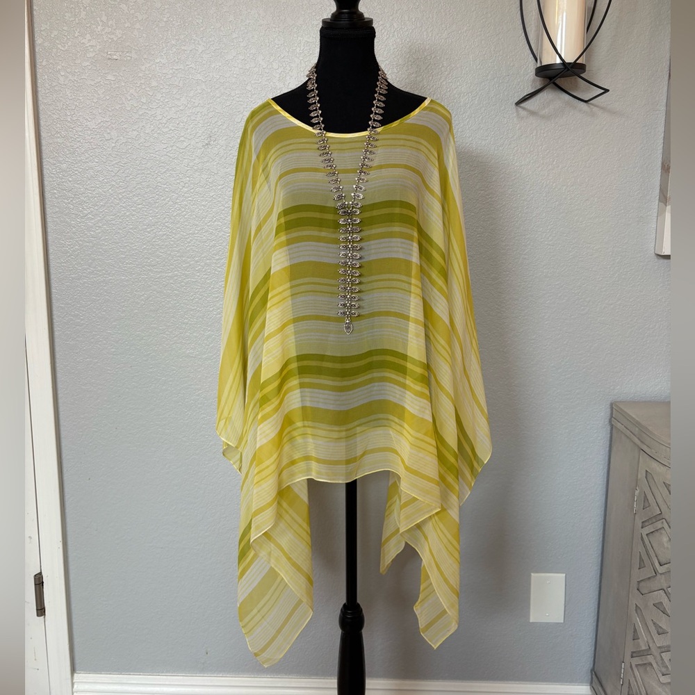 Spiegel-Boho Poncho, Silk, Sheer, Yellow & Green Striped, one size